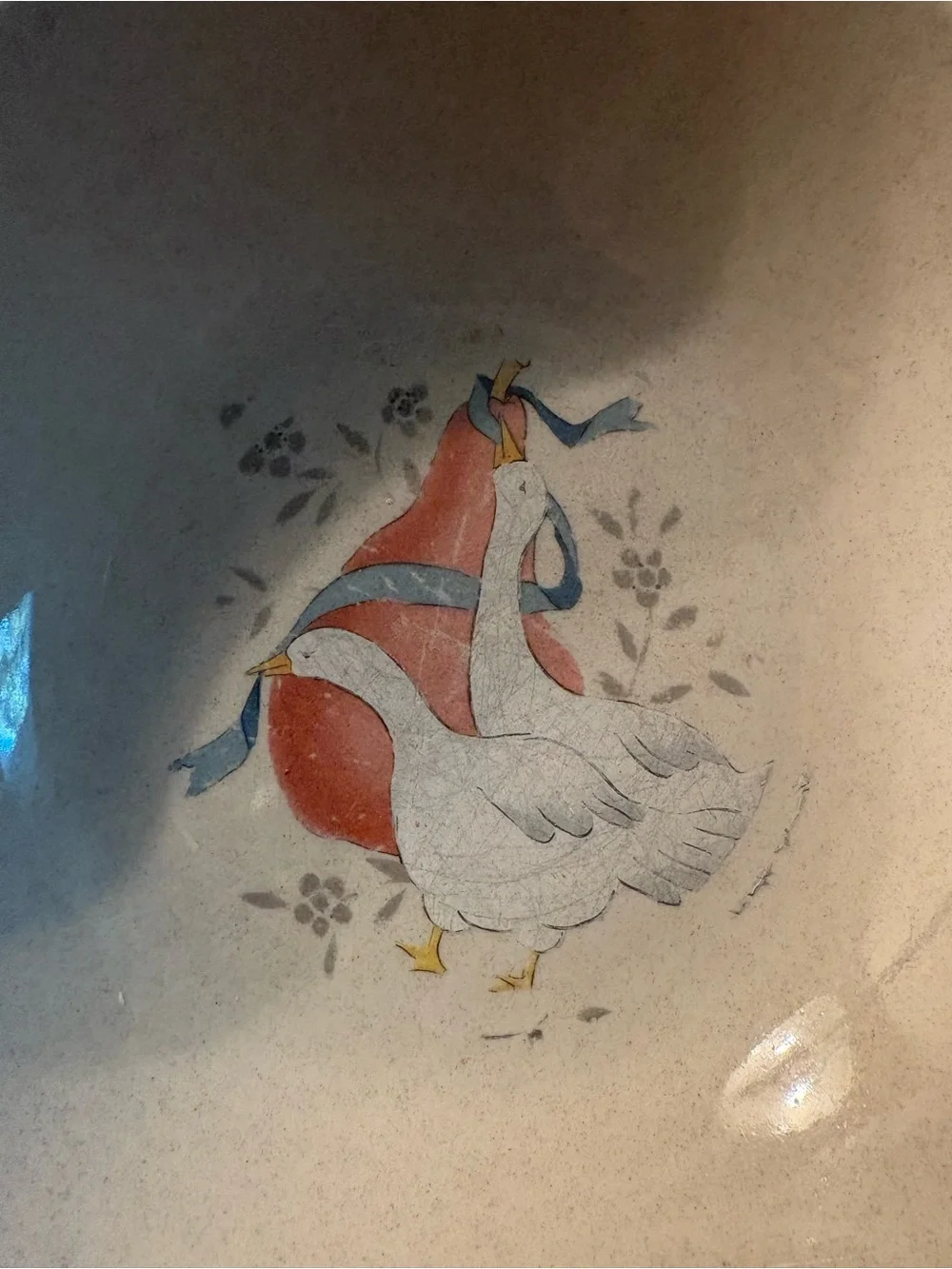 Vintage 1980s International Tableworks Marmalade 2 Geese with Pear serving bowl